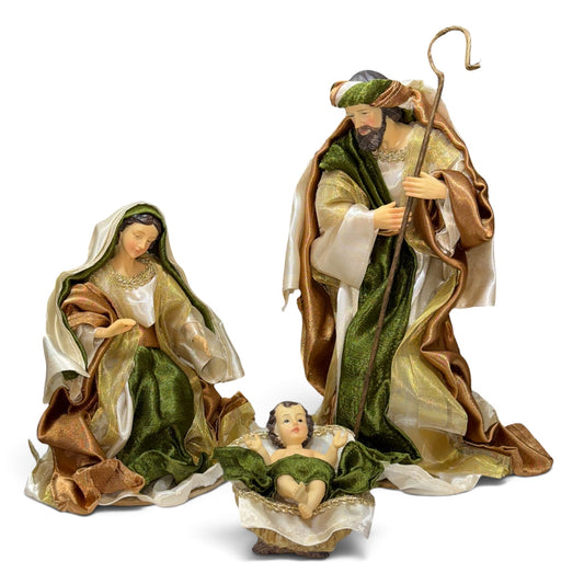 Sagrada familia nacimiento con ropa de tela verde 25cm Santini