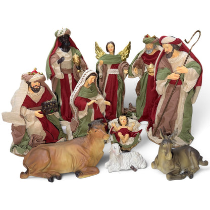 Nacimiento completo con ropa de tela color navidad 25cm Santini