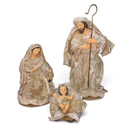 Sagrada familia nacimiento con ropa de tela dorado 25cm Santini