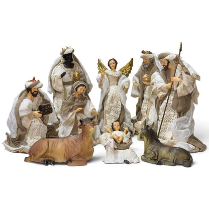 Nacimiento completo con ropa de tela color terracota 25cm Santini